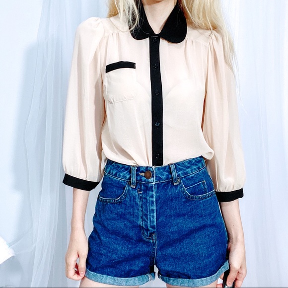 Forever 21 Tops - 2/$20 Black Collar Nude Sheer See-through Blouse